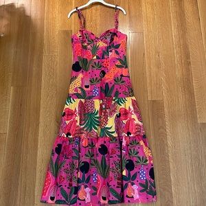 Farmrio Pink Pop Leopards Mixed Midi Dress - brand new with tags